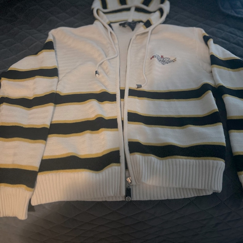Escada Sport Nautical Striped Zip Up Hooded Sweater